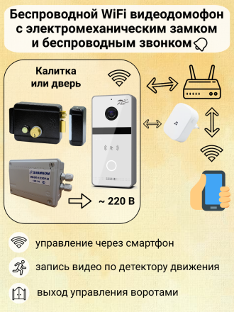 Беспроводной WiFi IP домофон с замком на калитку Fox FX-ICP334RB