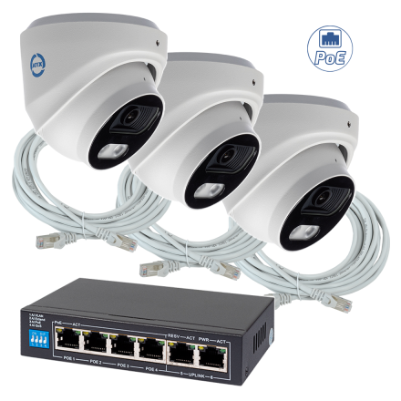 Комплект из 3 купольных камер IP-видеонаблюдения 2 Мп для ПВЗ / PoE / IPEYE