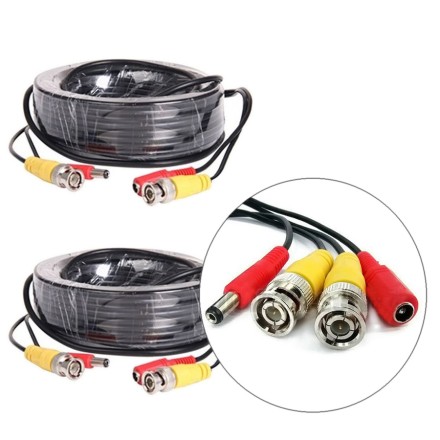 Готовый кабель для подключения 2 видеокамер с разъемами BNC и DC, длина 18 м