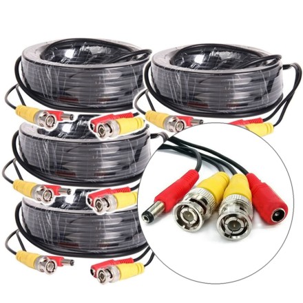 Готовый кабель для подключения 4 видеокамер с разъемами BNC и DC, длина 18 м