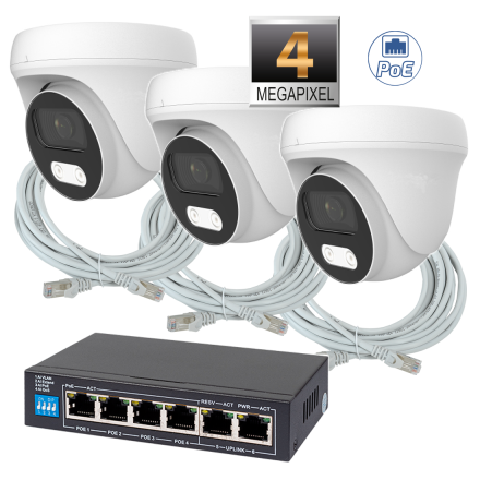 Комплект из 3 купольных камер IP-видеонаблюдения 4 Мп для ПВЗ / PoE / IPEYE