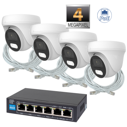 Комплект из 4 купольных камер IP-видеонаблюдения 4 Мп для ПВЗ / PoE / IPEYE