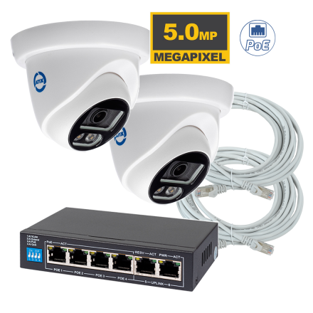 Комплект из 2 купольных камер IP-видеонаблюдения 5 Мп для ПВЗ / PoE / IPEYE