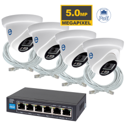 Комплект из 4 купольных камер IP-видеонаблюдения 5 Мп для ПВЗ / PoE / IPEYE