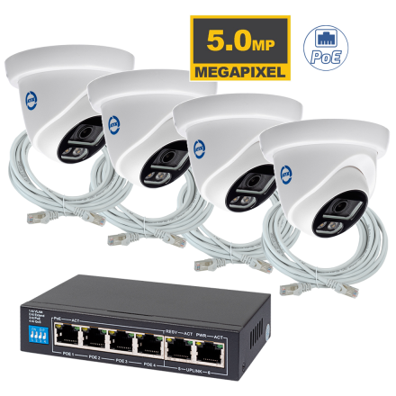 Комплект из 4 купольных камер IP-видеонаблюдения 5 Мп для ПВЗ / PoE / IPEYE
